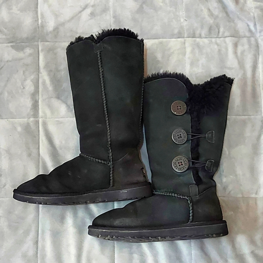 UGG Black Button-Detail Shearling-Lined Tall Boots